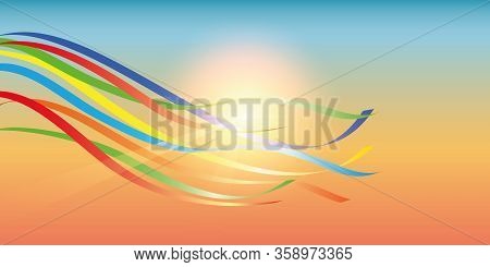 Colorful Maypole Ribbons In Blue Sunny Sky Vector Illustration Eps10