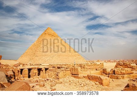The Ancient Pyramid Of Chefren In Giza, Egypt