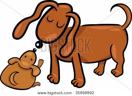 Cartoon Puppy en zijn moeder hond