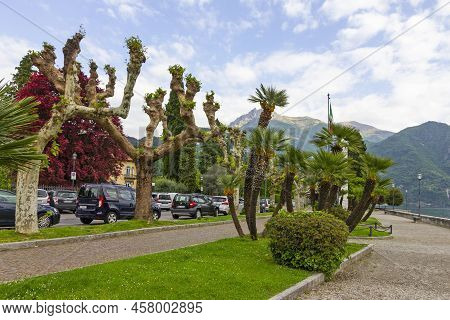 Menaggio, Italy - May 4, 2022: Menaggio Embankment Street.