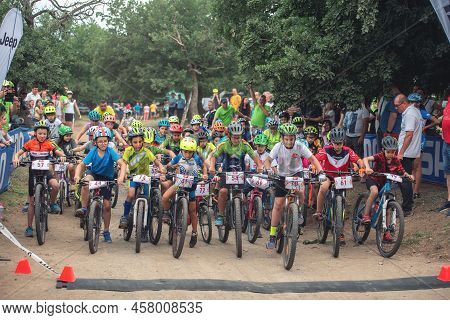 Macin, Romania - June 5, 2022: Macin Mountain Fun Mountain Bike 10 Years Old Kid Contest