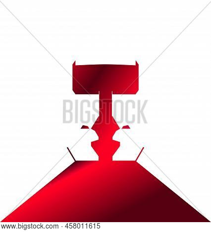 Red Hammer And Two Identical Faces. Vector. Illustration.