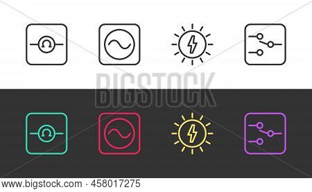 Set Line Ohmmeter, Ac Voltage Source, Solar Energy Panel And Switch In Electronic Circuit On Black A
