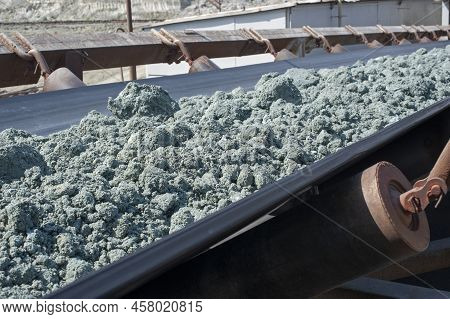 Conveyor Belt Moves Raw Materials From The Quarry For Processing