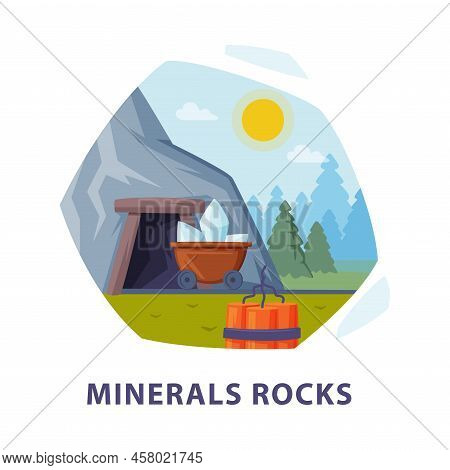 Natural Mineral Rocks Resource With Mining And Metal Extraction Hexagonal Shape Picture Vector Illus