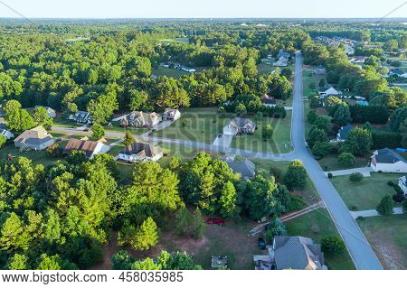 Aerial Top View Panorama Of A Inman Small Town City Of Residential District At Suburban Development 