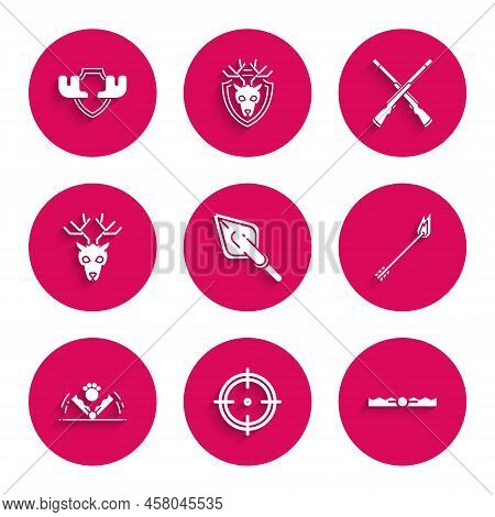 Set Hipster Arrow Tip, Target Sport For Shooting Competition, Trap Hunting, Flame, Deer Head With An