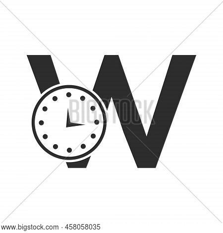 Letter W Clock Logo Design Vector Template