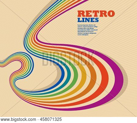 Linear Vector Abstract Background In All Colors Of Rainbow, Retro Style Lines In 3D Dimensional Pers