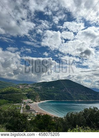 Jaz Beach Surrounded By Green Mountains. Budva, Montenegro