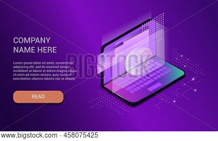 Background For The Website. A Futuristic Laptop In An Isometric Flat Design. Vector