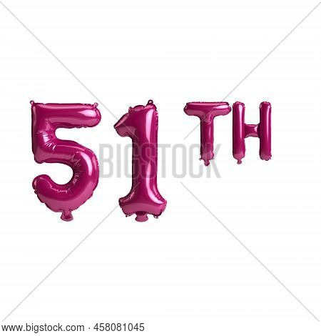 3d Illustration Of 51th Dark Pink Balloons Isolated On Background