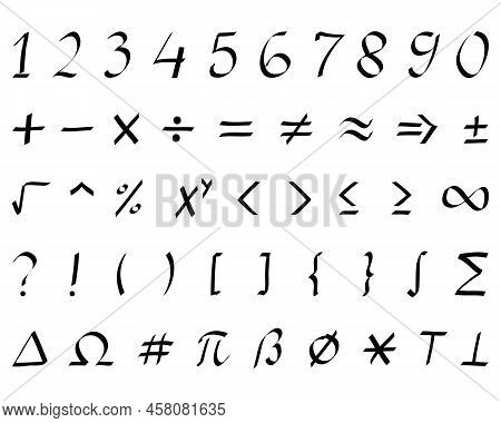 Set Of Black  Mathmetical Signs Hand Drawing On White Background