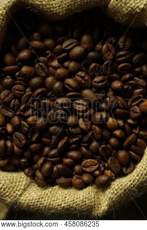 Black Roasted Coffee Beans. Cezva Cup Coffee Glass Rustic Style Turkish Ground Coffee