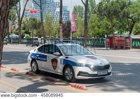 Tirana, Albania - June 4, 2022: Parked Skoda Octavia Of Albanian Road Police (policia Rrugore).