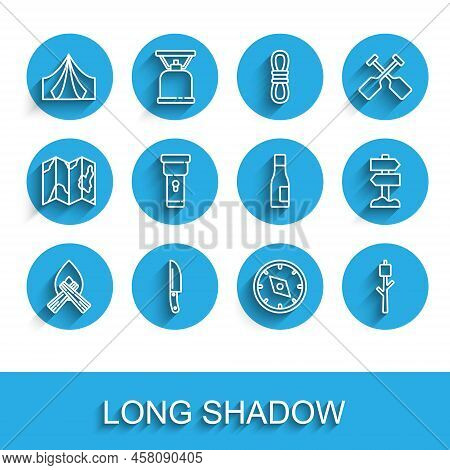 Set Line Campfire, Knife, Tourist Tent, Compass, Marshmallow On Stick, Flashlight, Road Traffic Sign