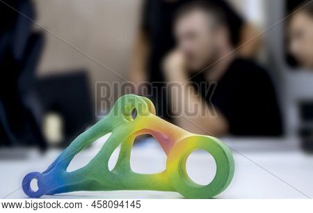 Colored Abstract Plastic Model Printed On 3d Printer From Powder In Laboratory Office. Multi Jet Fus