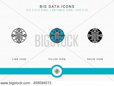 Big Data Icons Set Vector Illustration With Solid Icon Line Style. Cloud Database Concept. Editable 