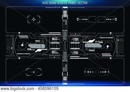 Hud Elements Quad Screen Panel Concept Vector. White Abstract User Interface Target Monitor Illustra