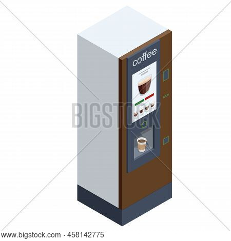 Isometric Self-service Coffee Machines Offer Consistent Quality Coffee. Vending Machine With Coffee 