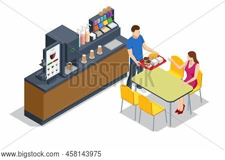 Isometric Self-service Coffee Machines Offer Consistent Quality Coffee. Vending Machine With Coffee 