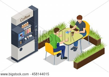 Isometric Self-service Coffee Machines Offer Consistent Quality Coffee. Vending Machine With Coffee 