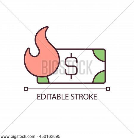 Money And Fire Rgb Color Icon. Worthless Money And Inflation. Hyperinflation. Financial Crisis. Isol