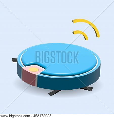 Smart Technologies. Robot Vacuum Cleaner On Blue Floor.3d Illustration.