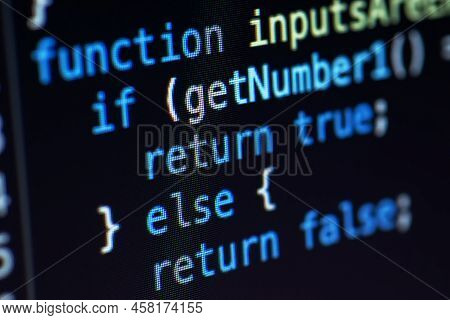 Javascript Lines Of Code Into A Library For Website Application. Script Language In A Software Devel