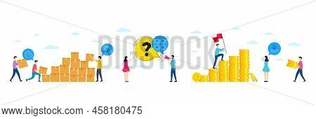 Set Of Video Conference, Update Time And Pet Tags Line Icons. People Characters With Delivery Parcel