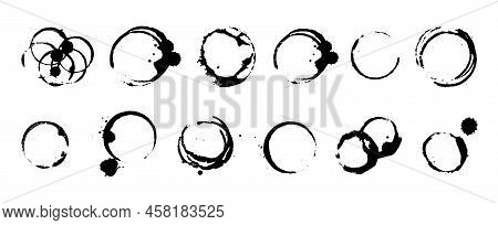 Grunge Stains Set. Coffee, Tea, Water Drops. Ink, Water, Paint Or Other Liquid Cup Stains. Design El