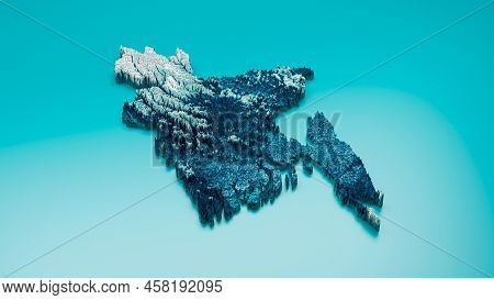 Topographic Bangladesh Map Hypsometric Elevation Tint Spectral Shaded Relief Map 3d Illustration