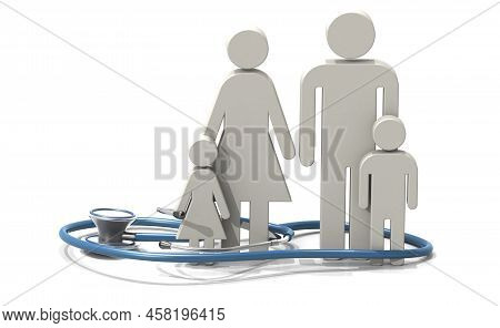 Medical Used Stethscope With Family Members, 3d Rendering