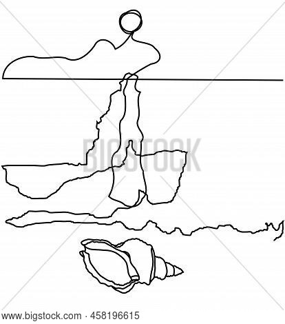 Shell Lying On The Sand By The Sea. Vector