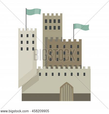 Medieval Kingdom Castle Or Royal Fortress. Fairy-tale Buildind Of Middle Ages Historic Period. Vecto