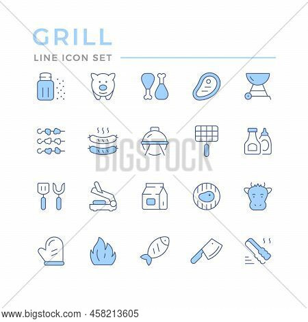 Set Color Line Icons Of Grill Isolated On White