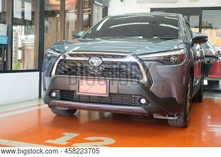 Samut Prakan, Thailand - July 16, 2022 : Close Up Of Front View A New Car Toyota Corolla Cross Car W