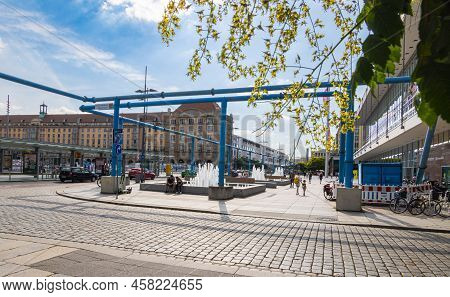 Dresden, Germany - June 28, 2022: Cityscape To The Old Market (altmarkt) And The „ Altmarkt Galerie