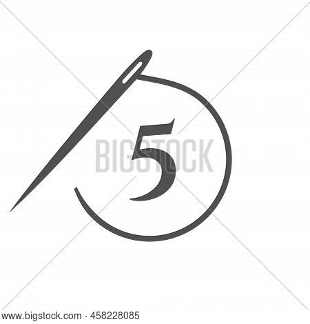 Letter 5 Tailor Logo, Needle And Thread Logotype For Garment, Embroider, Textile, Fashion, Cloth, Fa