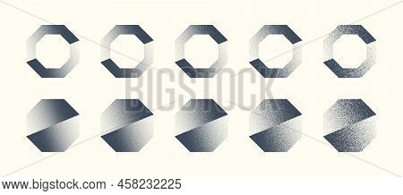 Abstract Shifted Octagon Shapes Hand Drawn Retro Dotwork Art Vector Set In Different Variations Isol