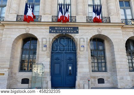 Paris, France - July 14, 2022 : The French Ministry Of Justice Also Known As The Chancellerie Is Loc
