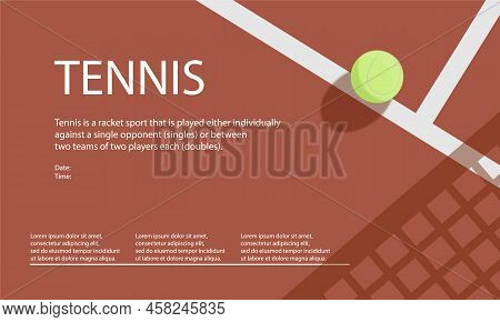 Horizontal Tennis Championship, Tournament, School, Education Poster. Indoor, Red, Outdoor Court. Ba