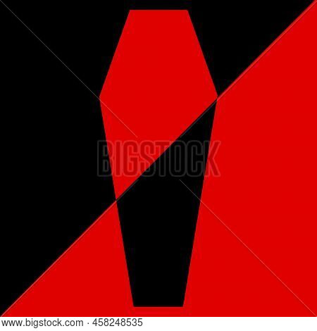 A Black And Red Silhouette Coffin With Black And Red Shadow Bade Background