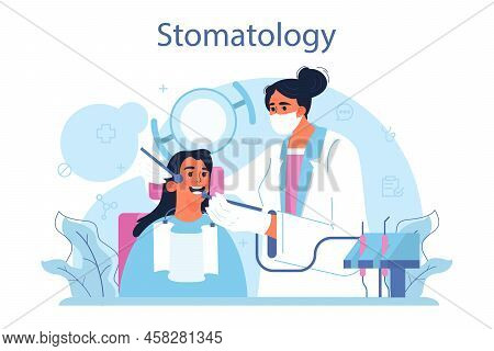 Dentist Concept. Dental Doctor In Uniform Treating Human Teeth