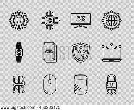 Set Line Processor, Lock On Digital Circuit Board, Monitor Display With 5k Video, Computer Mouse, Pr
