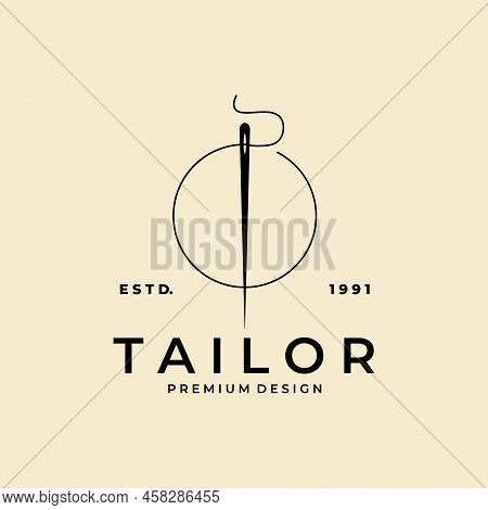 Needle With Thread Vector Logo Icon. Sewing Concept Symbol Or Design Element