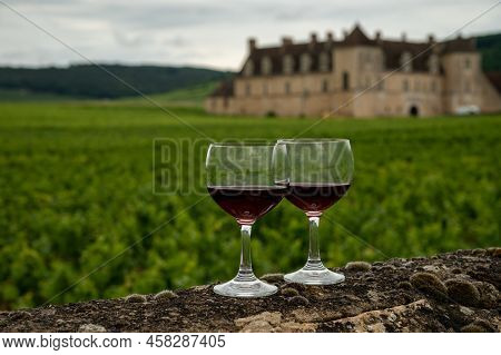 Tasting Of Red Dry Pinot Noir Wine In Glass On Premier And Grand Cru Vineyards In Burgundy Wine Maki
