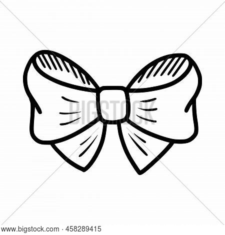 Festive Bow On White Background. Vector Doodle Illustration. Hair Accessory. Decoration.
