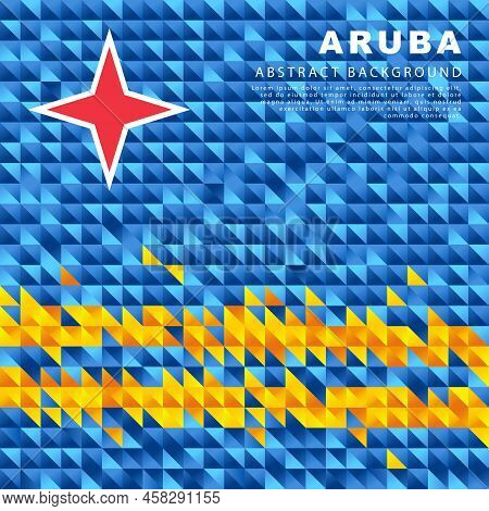 Aruba Flag. Abstract Background Of Small Triangles In The Form Of Colorful Blue And Yellow Stripes O