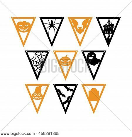 Halloween Bunting Banner. Set Flags Decoration For Party, Nursery Wall Decor. Isolated Vector Stock 